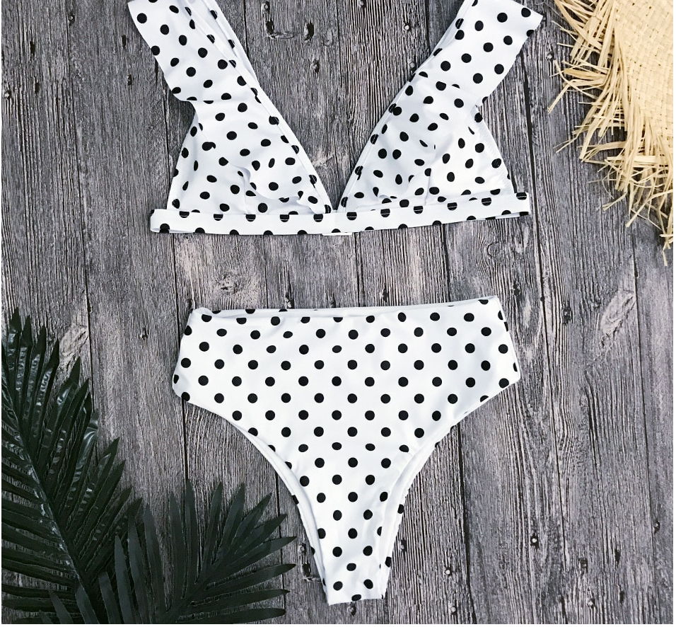 Women's Polka Dot Print Ruffled Bikini Set