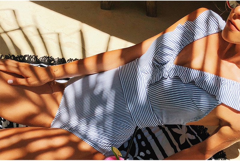 Women's Striped Ruffled Swimsuit