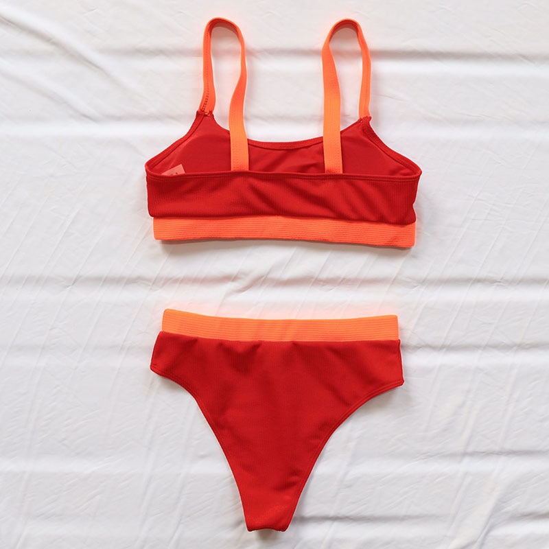 Women's Contrast Trim High Waist Bikini Set