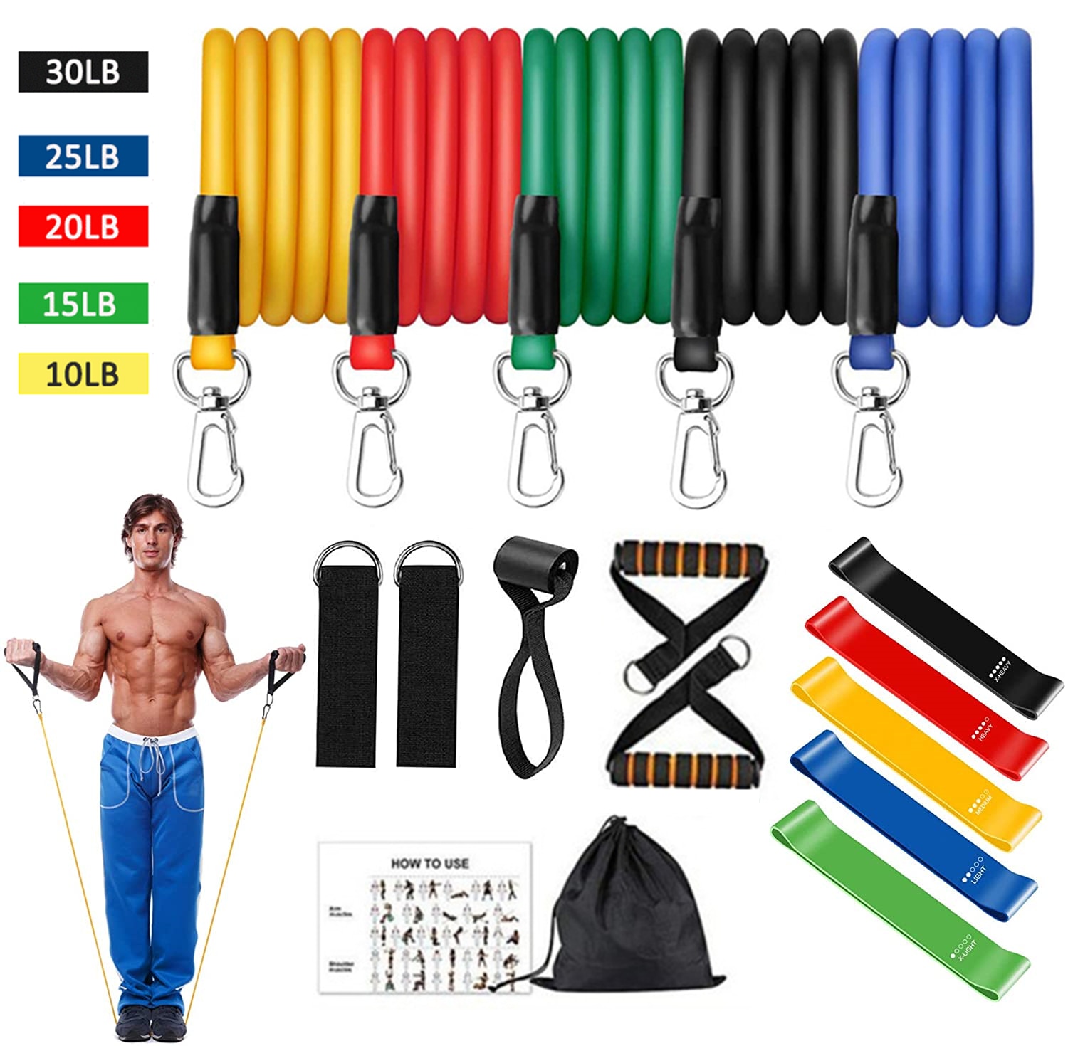 150lb Fitness Resistance Bands Set