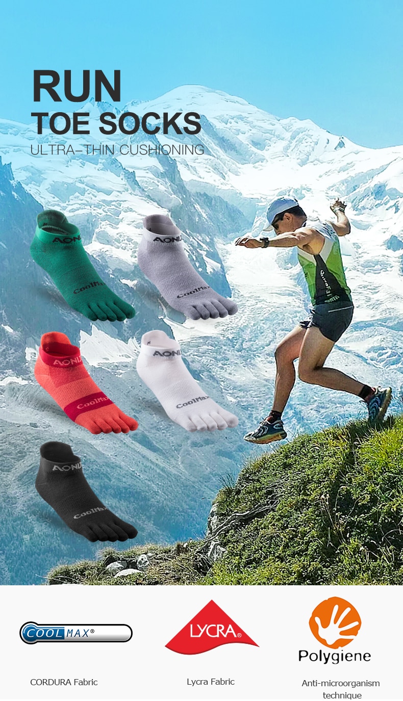 Solid Color Coolmax Athletic Toe Socks