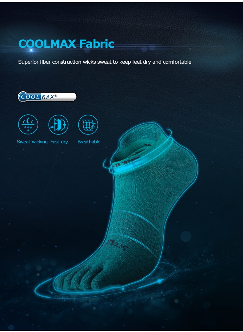 Solid Color Coolmax Athletic Toe Socks