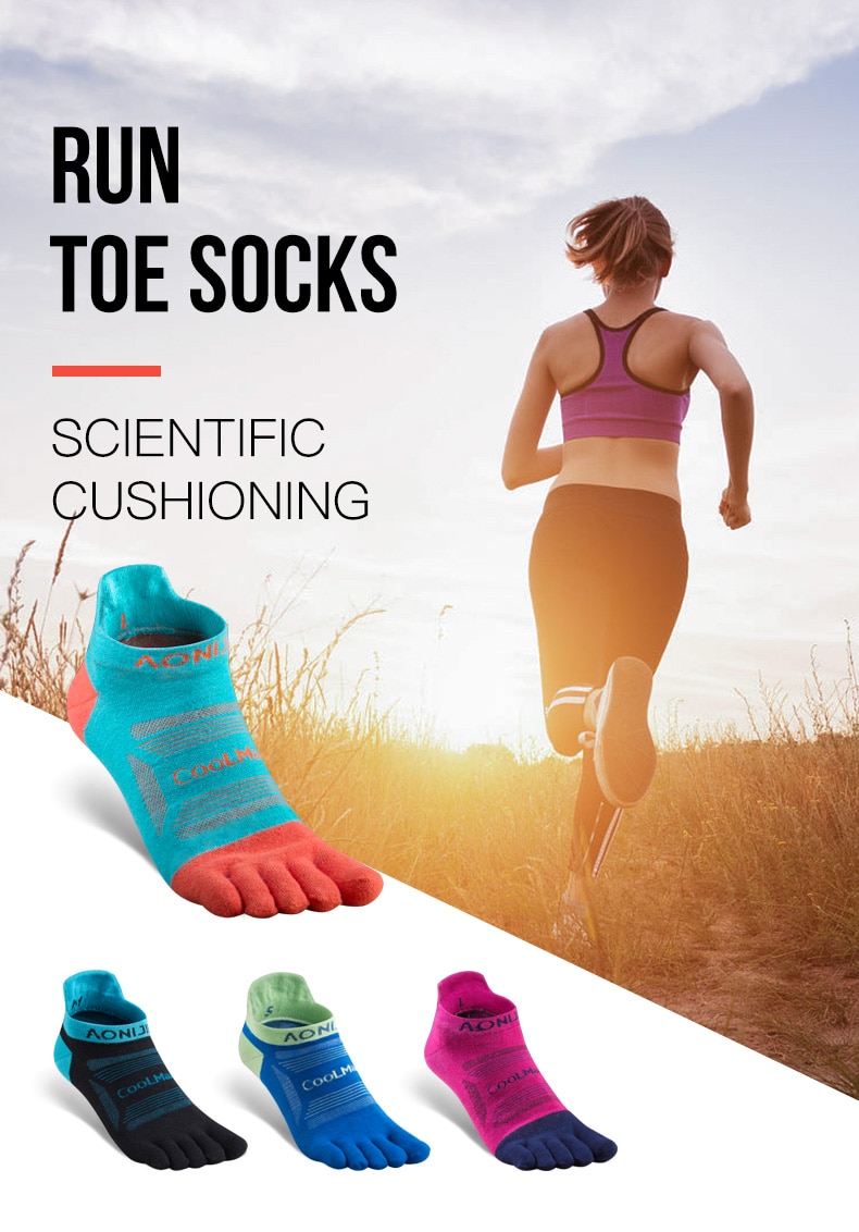 Colorful Coolmax Athletic Toe Socks 3 Pairs Set