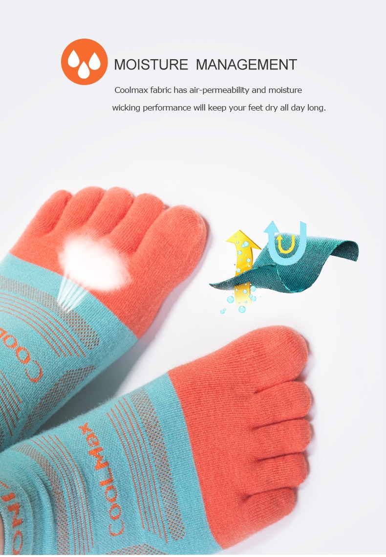 Colorful Coolmax Athletic Toe Socks 3 Pairs Set