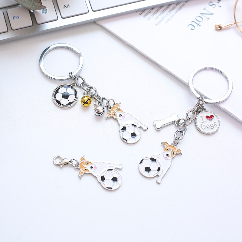 Football Jack Russell Terrier Shaped Key Rings