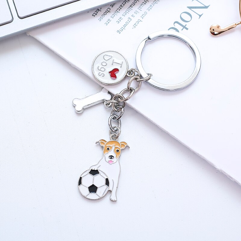 Football Jack Russell Terrier Shaped Key Rings