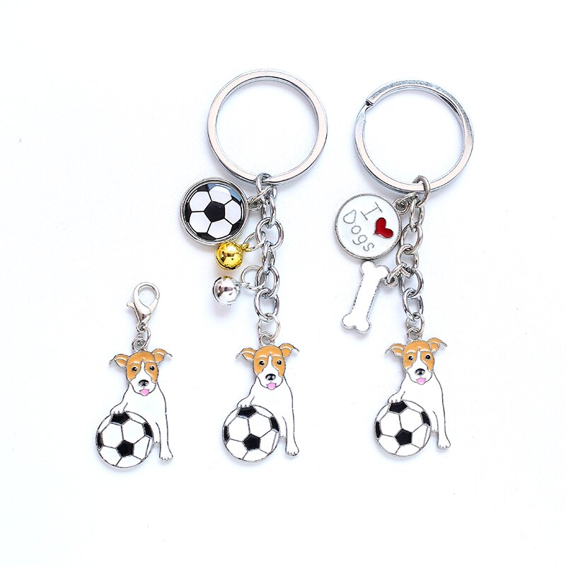 Football Jack Russell Terrier Shaped Key Rings