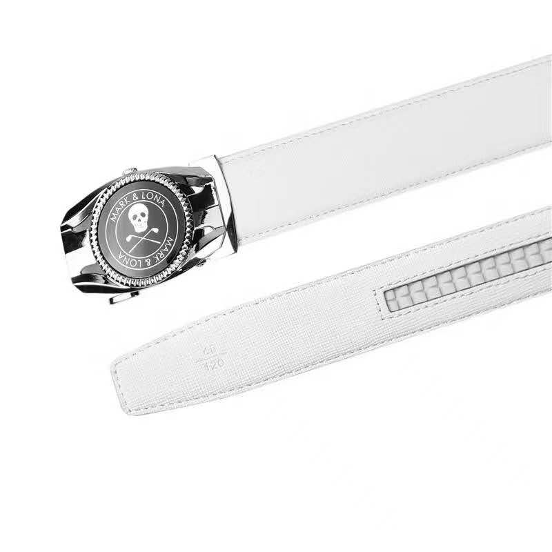 Men's White / Black Leather Golf Belt